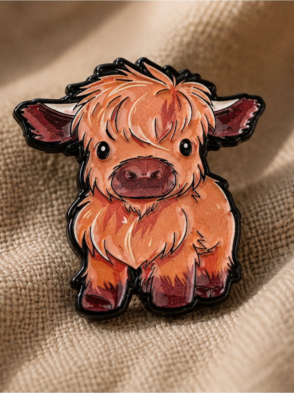 Cute Highland Cow Enamel Pin Orange Farm Animal Brooch